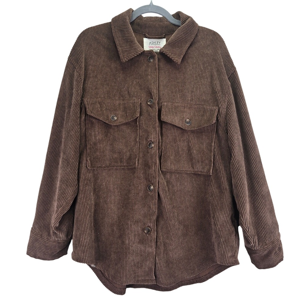 Ashley by 26 International Womens Corduroy Utility Brown Shirt‎ Large Western